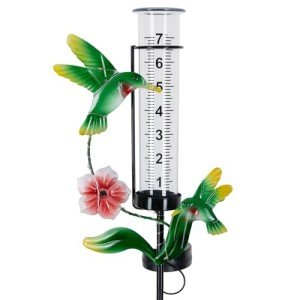 Solar Hummingbird Rain Gauge with LED Lights