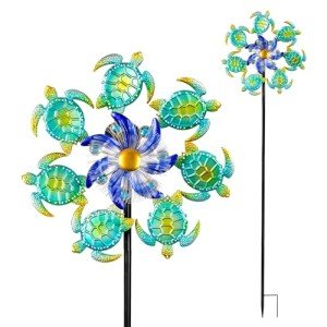 Solar Sea Turtle Wind Spinner with Color Changing Lights