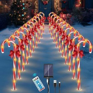 Dimmable Solar Candy Cane Lights with Remote