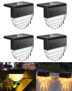 KALAHOL Solar Lights Outdoor Garden, 4 Pack Solar Fence Light, Outdoor Solar Step Lights, IP65 Waterproof Solar Deck Light, Outdoor Fence Solar Lights for Pathway, Patio, Stair, Walkway, Steps Decks