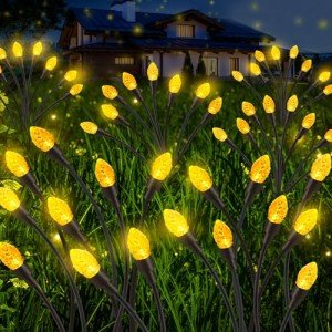 Rossesay 4 Pcs Solar Christmas Lights Outdoor 48 LED Solar Swaying Lights Pathway Garden Christmas Decorative Stake Lights Waterproof Fairy Lights for Outside Garden Yard Patio (Warm Color)