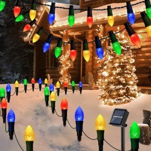 TGTAAH Solar Christmas Lights Christmas Decorations, Outdoor Christmas Pathway Lights, Waterproof 20 LED C9 Strawberry String Lights with 20 Stakes for Driveway Walkway Christmas Tree, Multicolored