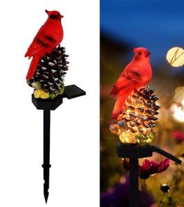 KEAGAN Cardinal Decor Lights Cardinal Solar Garden Decor Cardinal Solar Garden Lights Waterproof Red Bird Figurine Solar Stake Lights for Pathway Yard Patio Lawn Porch Cemetery