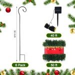 Daifunli 50 ft Pre Lit Christmas Garland Pathway Lights Outdoor Solar Christmas Green Garland with 100 LED Christmas Lights with Walkway Stakes for Yard Outdoor Christmas Decor