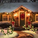 Daifunli 50 ft Pre Lit Christmas Garland Pathway Lights Outdoor Solar Christmas Green Garland with 100 LED Christmas Lights with Walkway Stakes for Yard Outdoor Christmas Decor