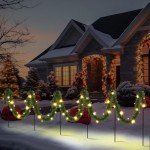 Daifunli 50 ft Pre Lit Christmas Garland Pathway Lights Outdoor Solar Christmas Green Garland with 100 LED Christmas Lights with Walkway Stakes for Yard Outdoor Christmas Decor