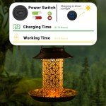 MLEPXBO Solar Bird Feeder, Durable Metal Outdoor Bird Feeders Hanging Station, Wild Bird Feeder with Solar LED Light, Squirrel Proof Bird Feeder for Balcony Garden Decoration