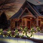 Daifunli 50 ft Pre Lit Christmas Garland Pathway Lights Outdoor Solar Christmas Green Garland with 100 LED Christmas Lights with Walkway Stakes for Yard Outdoor Christmas Decor