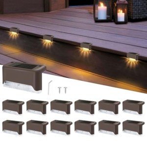 12 Pack Solar Deck Lights, Outdoor Waterproof LED Solar Stair Lights, Solar Step Lights for Outdoor Stairs, Steps, Fences, Yard, Patio, Garden, Pool, Driveway Lighting (Warm White)