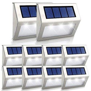 Onshida Solar Step Lights, Solar Fence Lights Waterproof Stainless Steel Decorative Lights, Wireless Led Outdoor Lights for Garden Stair Patio Yard Path 10 Pack【Cool White】