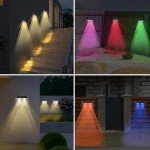 hixyer Solar Fence Lights Outdoor Garden, 8 Modes Solar Wall Lights Warm White & RGB Colors Waterproof Solar Lights for Outside, Backyard, Patio, Deck, Stair, Step, Railing (6 Pack)