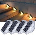 Dasing 4 Pack Solar Stair Lights, IP67 Waterproof Solar Step Lights Outdoor Lighting Decor for Yard Stair, Patio, Front Step, Front Porch and Deck Solar Fence Light Warm White (Warm White)