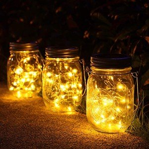3 Pack Solar Mason Jar Lights,30 LED Water-Proof Outdoor Solar Lanterns,Garden Lights,Hanging Lights for Outside,Wedding, Party, Bar, Garden,Christmas,Table,Tree,etc. (Warm)…