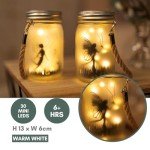 Garden Mile 2 x Solar Powered Hanging Fairy Lantern Fairy Garden Accessories Outdoor Decorations Mason Jar Lighting with 30 LEDs Firefly Lights Garden Solar Lantern Jar 2 Pack Hanging Decoration