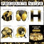 Memorywuu 16 Pieces 13'' Happy New Year Yard Signs with Stakes and 2 Solar String Light New Year Lawn Sign Outdoor Decorations Yard Supplies for Home Garden Party, Black and Gold