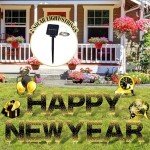Memorywuu 16 Pieces 13'' Happy New Year Yard Signs with Stakes and 2 Solar String Light New Year Lawn Sign Outdoor Decorations Yard Supplies for Home Garden Party, Black and Gold