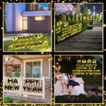 Memorywuu 16 Pieces 13'' Happy New Year Yard Signs with Stakes and 2 Solar String Light New Year Lawn Sign Outdoor Decorations Yard Supplies for Home Garden Party, Black and Gold