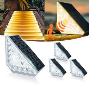 MEDOYOH 4PCS Solar Step Light with Motion Sensor, Warm White Light High Brightness Solar Stair Lights IP44 Waterproof 800mAh for Garden Steps Deck Patio Front Door Fence