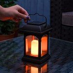 Festive Lights Solar Candle Realistic Flickering Effect LED Lantern Lights Outdoor Hanging Hook Garden Lighting, Patio Table Decking Lawn IP44 Waterproof Amber LED Decoration – Black (15cm)