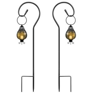 Shepherds Crook Hooks for Garden Lights, 80cm Shephreds Hook Garden Lantern Hooks with Metal Stake, Adjustable Height Festoon Pole Stand for Hanging Solar Lights, Plant Baskets, Black, Set of 2