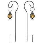 Shepherds Crook Hooks for Garden Lights, 80cm Shephreds Hook Garden Lantern Hooks with Metal Stake, Adjustable Height Festoon Pole Stand for Hanging Solar Lights, Plant Baskets, Black, Set of 2