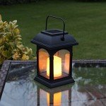 Festive Lights Solar Candle Realistic Flickering Effect LED Lantern Lights Outdoor Hanging Hook Garden Lighting, Patio Table Decking Lawn IP44 Waterproof Amber LED Decoration – Black (15cm)