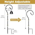 Shepherds Crook Hooks for Garden Lights, 80cm Shephreds Hook Garden Lantern Hooks with Metal Stake, Adjustable Height Festoon Pole Stand for Hanging Solar Lights, Plant Baskets, Black, Set of 2