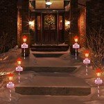 Christmas Solar Pathway Lights Outdoor - 4 Pack Waterproof Flickering Flames Candy Cane Stake Markers Lights, 12 Bright LED for Christmas Patio, Yard, Driveway Decoration (Red