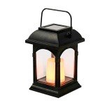 Festive Lights Solar Candle Realistic Flickering Effect LED Lantern Lights Outdoor Hanging Hook Garden Lighting, Patio Table Decking Lawn IP44 Waterproof Amber LED Decoration – Black (15cm)