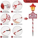 Christmas Solar Pathway Lights Outdoor - 4 Pack Waterproof Flickering Flames Candy Cane Stake Markers Lights, 12 Bright LED for Christmas Patio, Yard, Driveway Decoration (Red