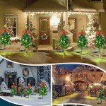 2 Pack Solar Christmas Decor Tree Lights,Solar Xmas Pathway Lights with Bow and Bell, Outdoor Garden Waterproof Solar Stake Lights Xmas Tree Garden Decor for Pathway Lawn Patio (2 Pack)