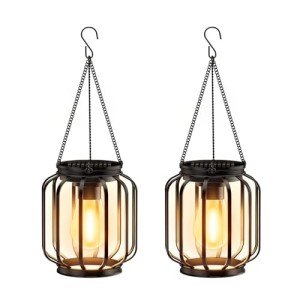 BUCASA Solar Lights Outdoor Garden, 2 Pack Hanging Solar Garden Lanterns with Chain and Hook, Metal Waterproof Soalr Garden Ornaments Outdoor for Decoration Garden Pathway Patio (Warmwhite)