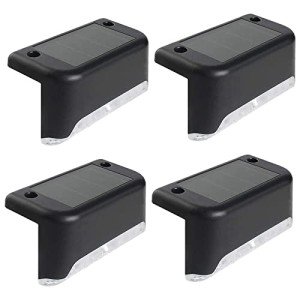 ROSEBEAR 4 Pack Solar Deck Lights, LED Solar Stair Lights, Outdoor LED Step Lighting Stainless Steel Waterproof Led Solar Fence Lights for Outdoor Stairs/Step/Fence/Railing/Yard/Patio
