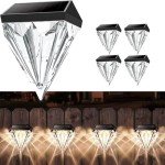 LIVHOME Solar Fence Lights Diamond, 4 Pack Deck Lights Outdoor Waterproof Step Lights Solar Powered for Garden Yard Patio Stair, Wall Mount (Warm White)