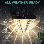 LIVHOME Solar Fence Lights Diamond, 4 Pack Deck Lights Outdoor Waterproof Step Lights Solar Powered for Garden Yard Patio Stair, Wall Mount (Warm White)