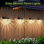 LIVHOME Solar Fence Lights Diamond, 4 Pack Deck Lights Outdoor Waterproof Step Lights Solar Powered for Garden Yard Patio Stair, Wall Mount (Warm White)