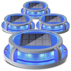 Siedinlar Solar Decking Lights Outdoor 4 Pack, 2 Colors in 1 Solar Powered Dock Lights IP68 Waterproof Road Marker Lights, Driveway Solar Lights for Yard Ground Step(Blue&Red)