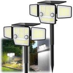 HAARAY Solar Lights Outdoor, Motion Sensor Outdoor Lights with Stakes, 2500LM 236 LED IP65 Waterproof Solar Powered Flood Lights, 360°Wide Lighting Angle Security Lights for Yard Driveway (2 Pack)