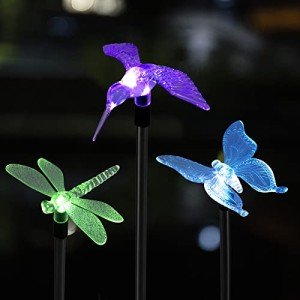 Solpex Solar Garden Lights, 3 Pack Solar Butterfly Lights Solar Christmas Decoration, Multi-Color Changing LED Solar Light Stakes, Solar Yard Lights for Garden, Patio, Lawn, Solar Bird Lights