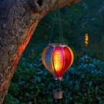 Garden Mile Balloon Fiesta Realistic Flaming Effect Solar Powered Hot Air Balloon Hanging Lantern Colourful Metal Solar Light for Garden Outdoor Indoor Use Novelty Patio Lighting (Mutli-Coloured)