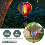 Garden Mile Balloon Fiesta Realistic Flaming Effect Solar Powered Hot Air Balloon Hanging Lantern Colourful Metal Solar Light for Garden Outdoor Indoor Use Novelty Patio Lighting (Mutli-Coloured)