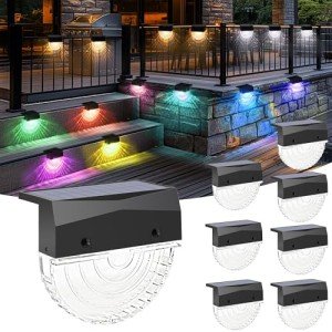 Solpex 8 Pack Solar Deck Lights, 3 Lighting Modes Multicolor Solar Step Lights, Upgrade Solar Fence Lights, Waterproof Solar Outdoor Lights for Outdoor Stairs, Step, Fence, Yard, Patio