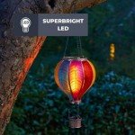 Garden Mile Balloon Fiesta Realistic Flaming Effect Solar Powered Hot Air Balloon Hanging Lantern Colourful Metal Solar Light for Garden Outdoor Indoor Use Novelty Patio Lighting (Mutli-Coloured)