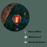 Garden Mile Balloon Fiesta Realistic Flaming Effect Solar Powered Hot Air Balloon Hanging Lantern Colourful Metal Solar Light for Garden Outdoor Indoor Use Novelty Patio Lighting (Mutli-Coloured)