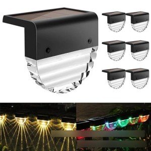 Hoquare 6 Pack Solar Lights Outdoor, Solar Fence Lights, Waterproof Solar Deck Light, Multicolor Led Solar Step Lights, Warm/White Solar Outdoor Lights for Outside Stairs, Yard, Patio, Railing, Wall
