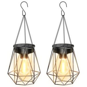 RECHOO Solar Lights Outdoor Garden, 2 Pack Hanging Solar Garden Lanterns, Metal Warm White Waterproof Solar Garden Ornaments Outdoor Lantern Lights for Decoration Garden Pathway Patio