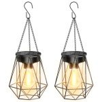 RECHOO Solar Lights Outdoor Garden, 2 Pack Hanging Solar Garden Lanterns, Metal Warm White Waterproof Solar Garden Ornaments Outdoor Lantern Lights for Decoration Garden Pathway Patio