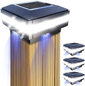 GEYUEYA Home Solar Post Lights, Solar Post Cap Lights Fence Lights Outdoor for 4x4 5x5 6x6 inch Wooden Posts Deck Patio Garden Yard Decoration Waterproof Pure White Blue Lamp - 4 Pack