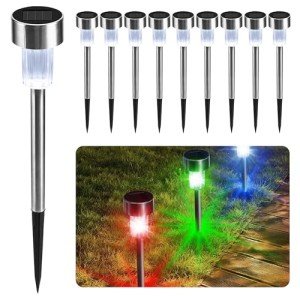 10 Colour Changing Solar Stake Lights - Waterproof Garden Lamps