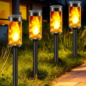 Solar Flickering Flame Lights for Outdoor Garden - 4 Packs